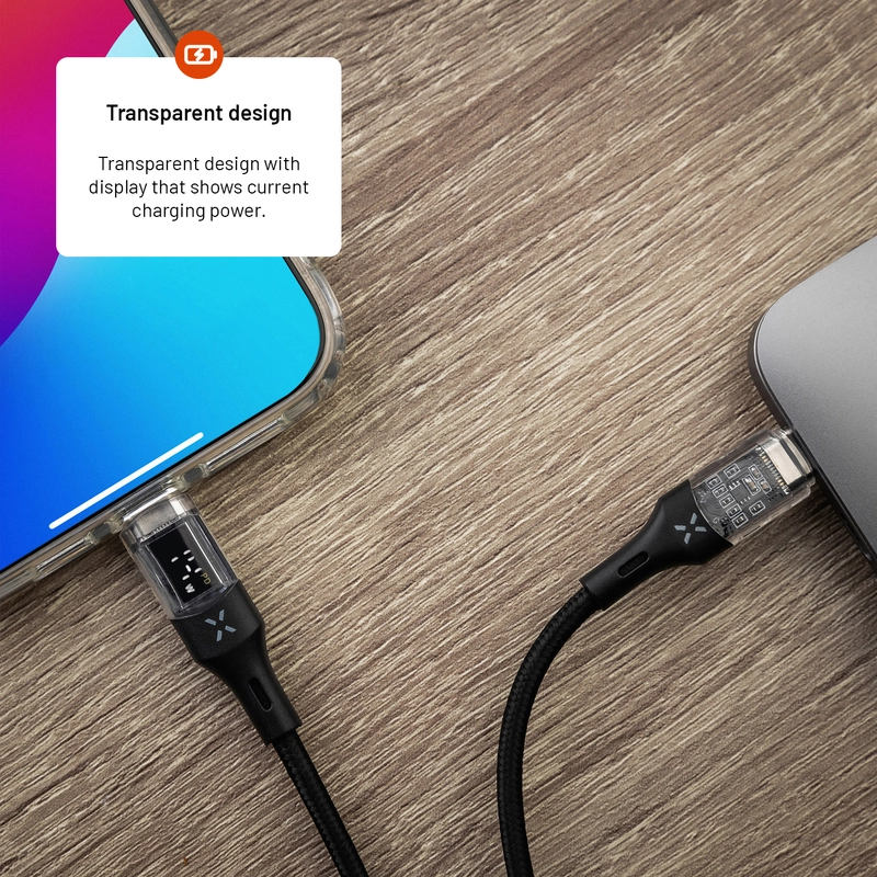 FIXED LED Opladningsskærm USB-C/C 100W kabel 2m Sort - 8016482