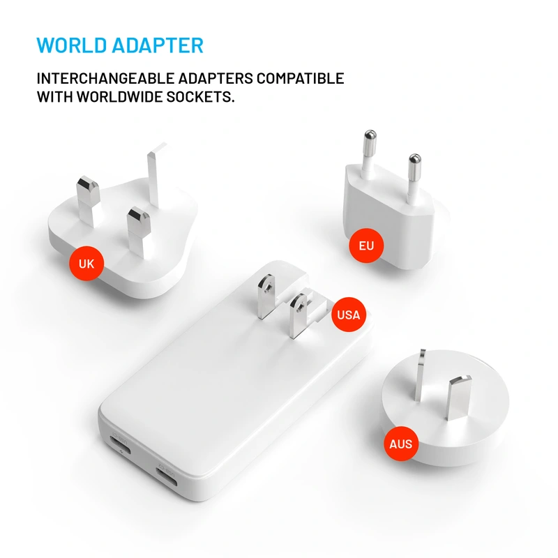 FIXED Slank rejseoplader 2x USB-C 45W EU/UK/USA/AUS Hvid - 8016583