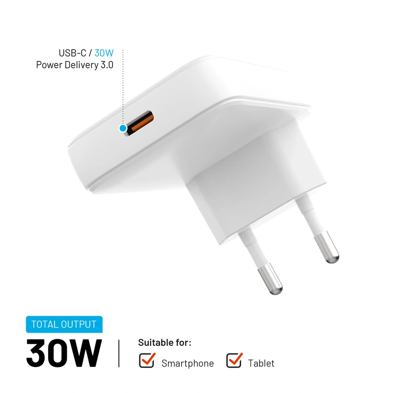 FIXED Slim GaN 90 Super Hurtig 1x USB-C oplader 30W Hvid - 8016585