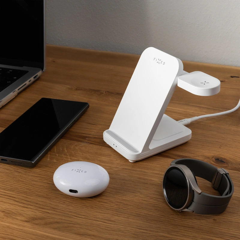 FIXED 3in1 trådløs opladningsstation til Samsung Hvid - 8016940