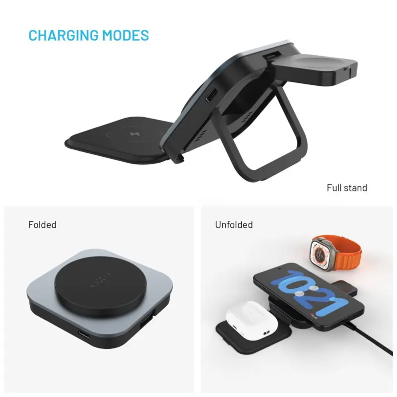 FIXED MagFlex Alu 3i1 Vikbar trådløs oplader stativ - 8017373