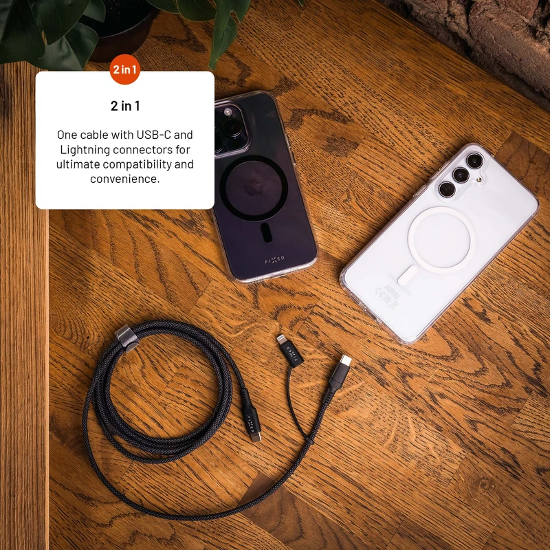 FIXED 2in1 Combo 60W USB-C/Lightning kabel 3m Sort - 8017607