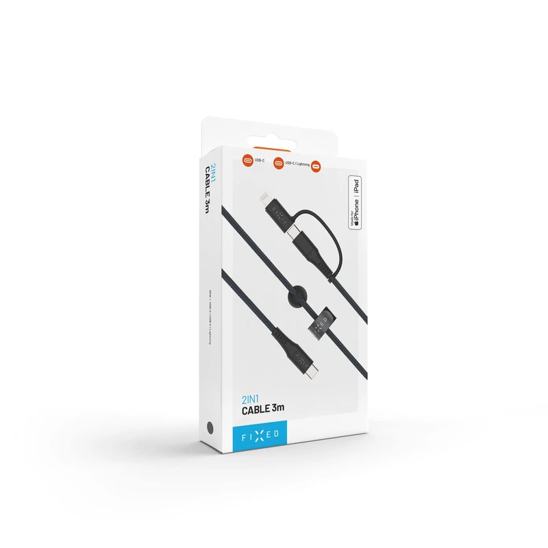 FIXED 2in1 Combo 60W USB-C/Lightning kabel 3m Sort - 8017607