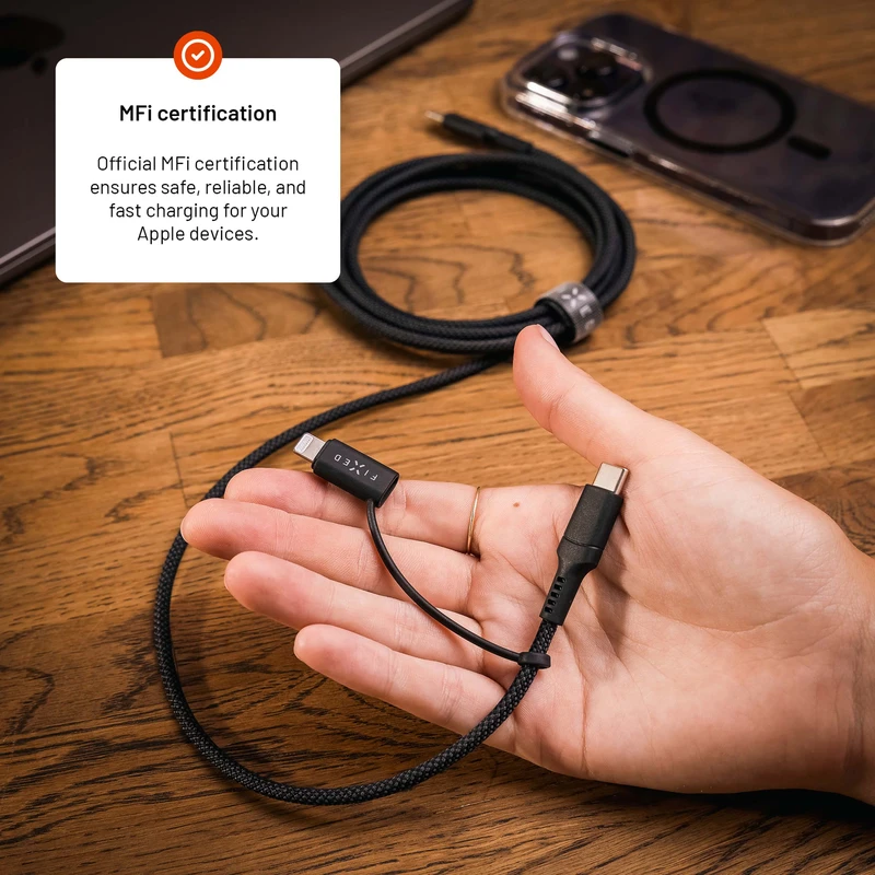 FIXED 2in1 Combo 60W USB-C/Lightning kabel 2m Sort - 8017608