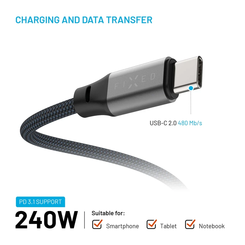 FIXED MAGNETIC 240W USB-C/C kabel 1.2m Sort - 8017609