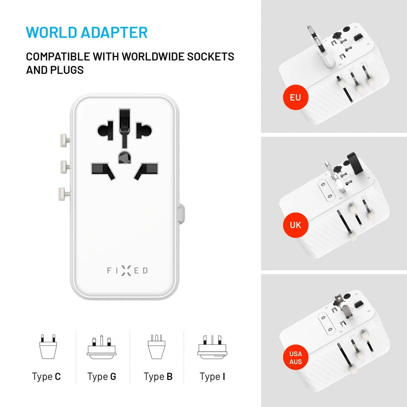 FIXED Rejseadapter/oplader USB-C/-A 85W EU/UK/USA/AUS - 8017695