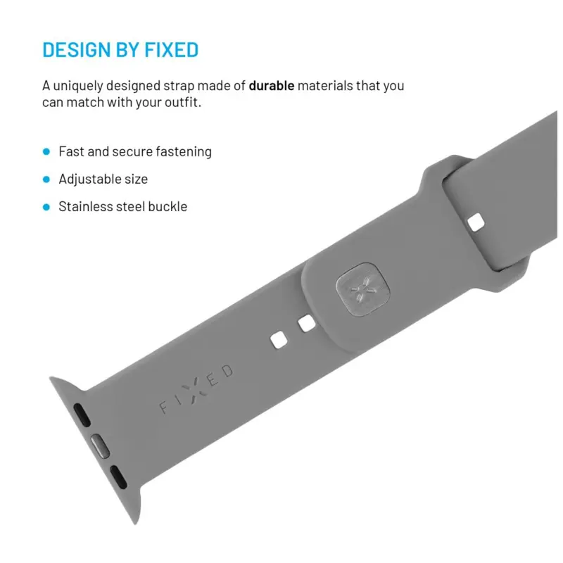 FIXED Sporty Silikone rem SET til Apple Watch 42/44/45/46mm Lysegrå - 8017700