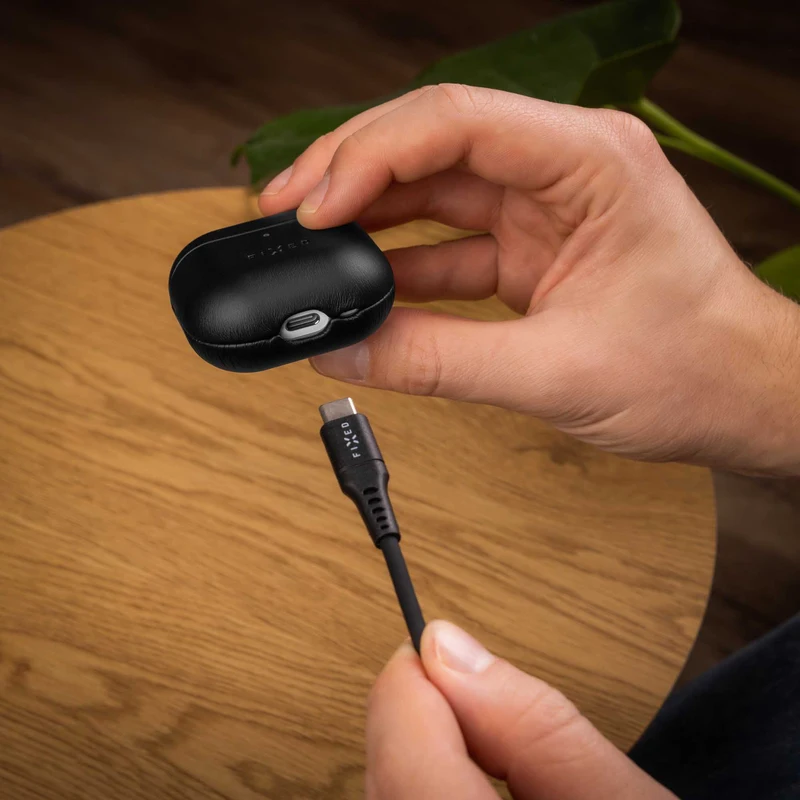 FIXED Ægte læder etui til Airpods 4/4 ANC Sort - 8017975