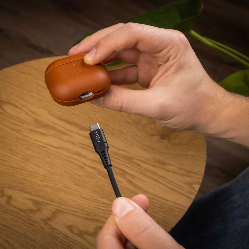 FIXED Ægte læder etui til Airpods 4/4 ANC Brun - 8017976
