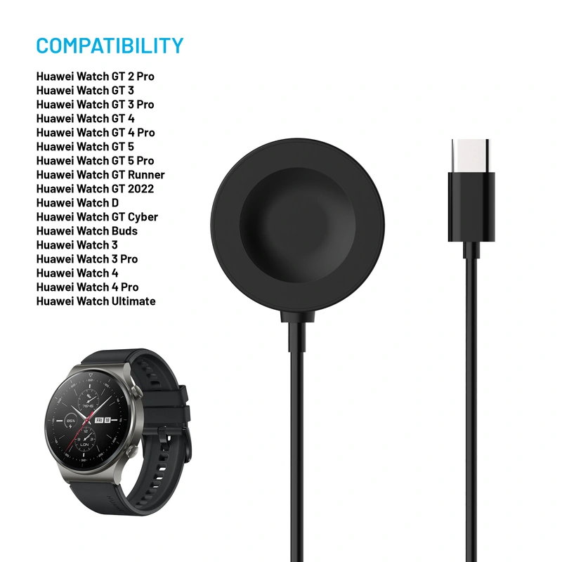 FIXED USB-C ladekabel til Huawei Watch GT-serien Sort - 8017992