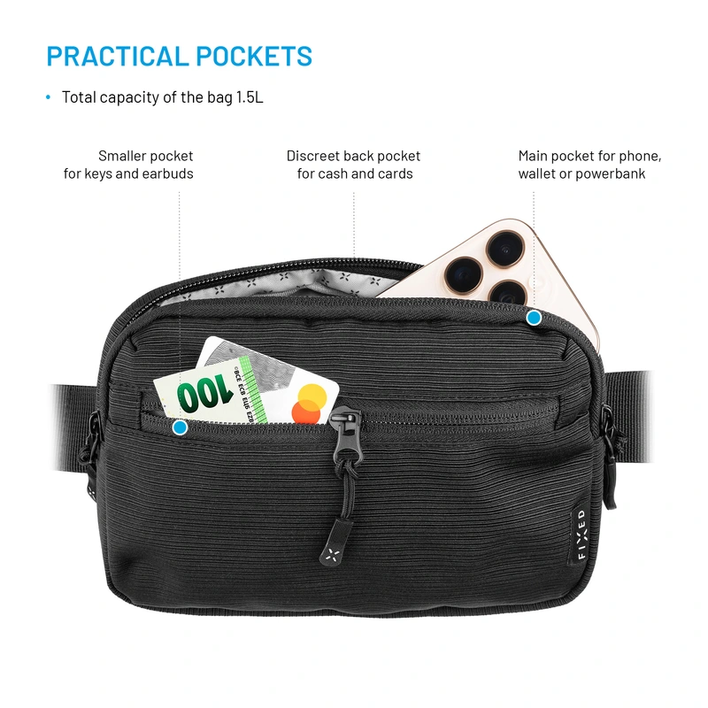 FIXED Taljetaske med lommer Camino Belt Sort - 8018000