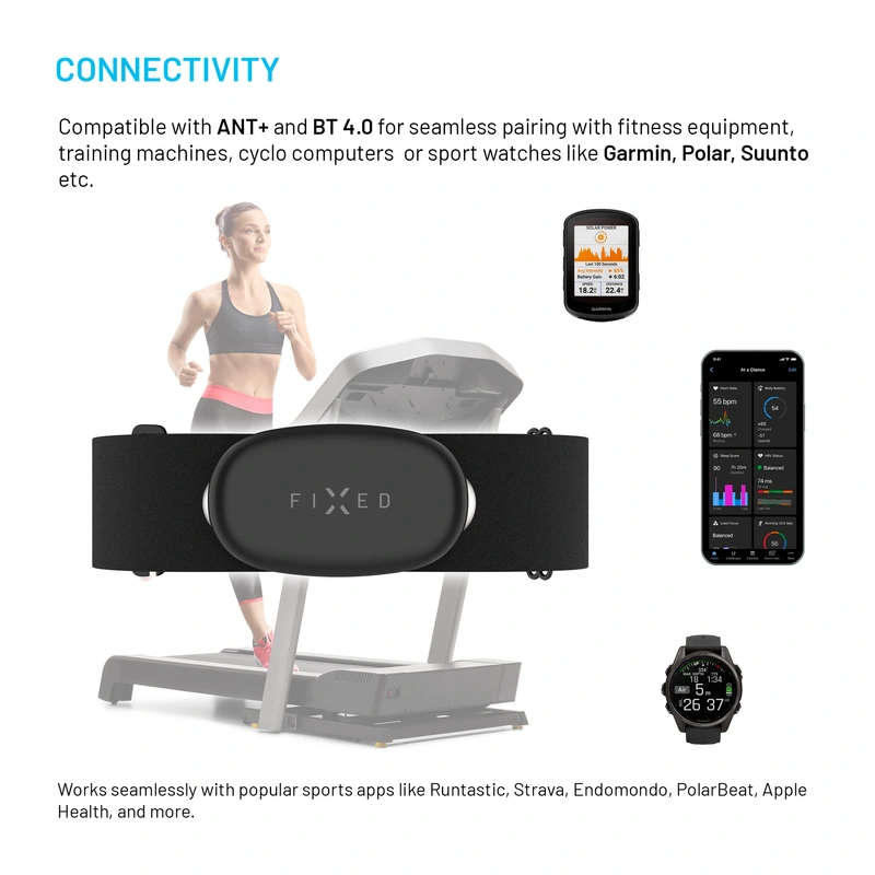 FIXED PULSE DUAL Pulsmåler med brystbælte (HR+HRV) Sort - 8018042