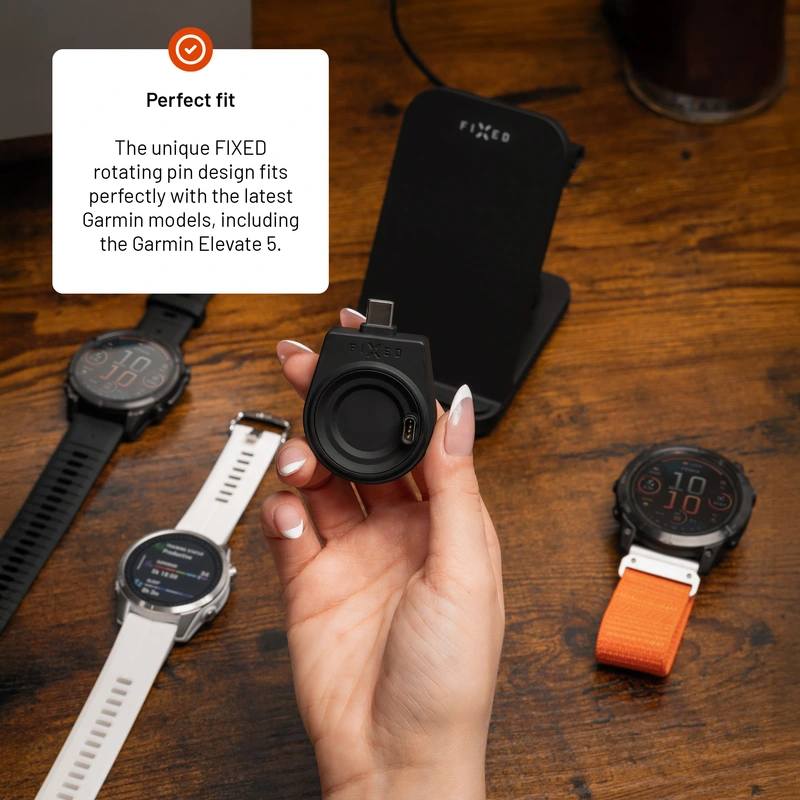 FIXED Trådløs USB-C oplader til Garmin Watch Sort - 8018108