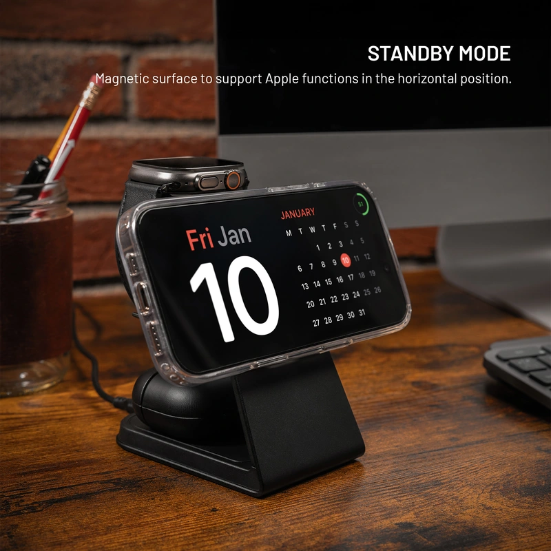 FIXED 3in1 Mag ALU Qi2 trådløs opladningsstation Sort - 8018212