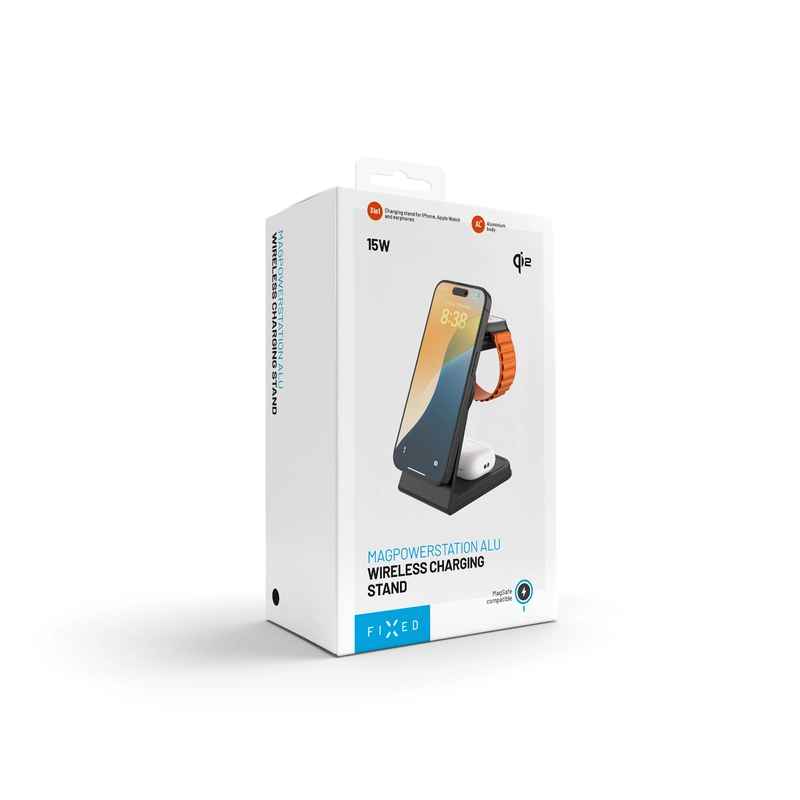 FIXED 3in1 Mag ALU Qi2 trådløs opladningsstation Sort - 8018212