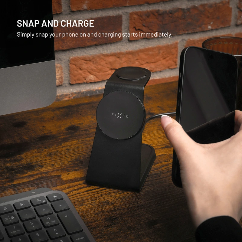 FIXED 3in1 Mag ALU Qi2 trådløs opladningsstation Sort - 8018212