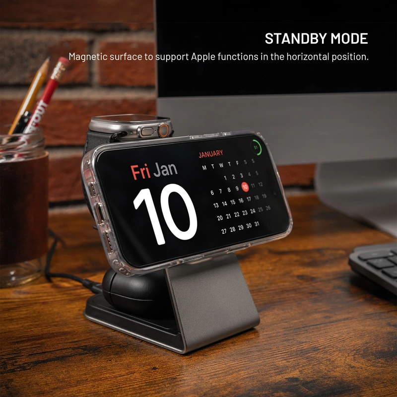 FIXED 3in1 Mag ALU Qi2 trådløs opladningsstation Titanium - 8018213