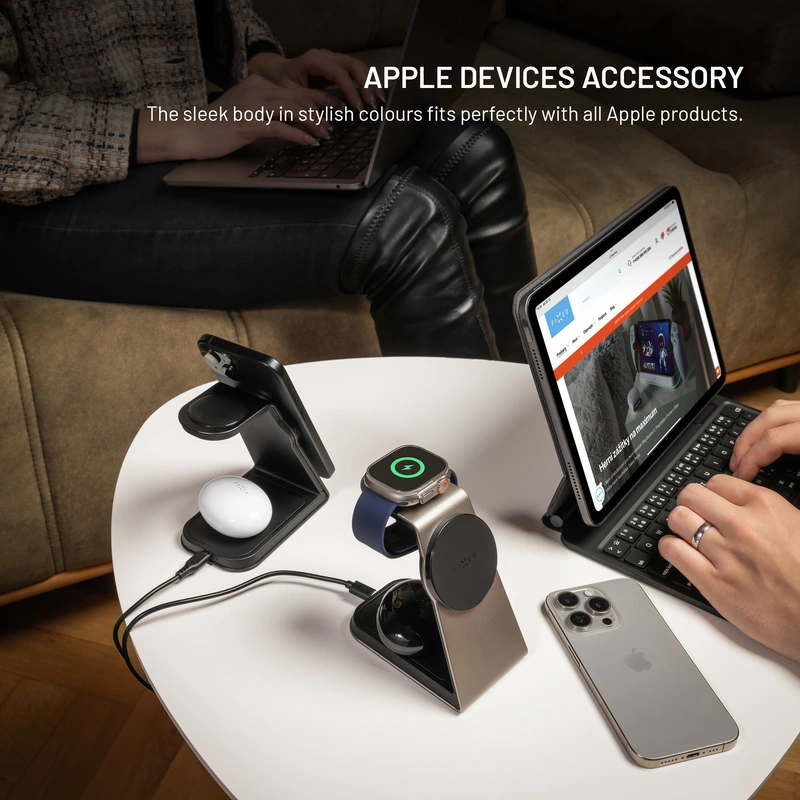 FIXED 3in1 Mag ALU Qi2 trådløs opladningsstation Titanium - 8018213