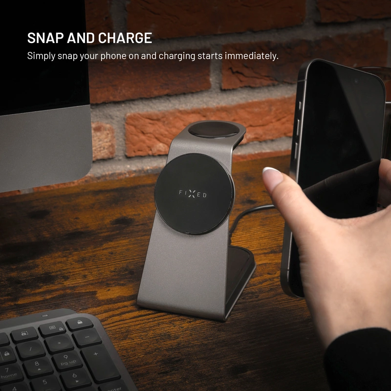 FIXED 3in1 Mag ALU Qi2 trådløs opladningsstation Titanium - 8018213