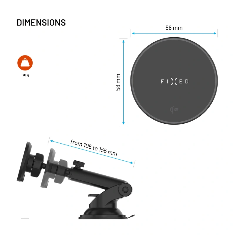 FIXED MagRound2 XL 15W Telefonholder til forrude/instrumentbræt - 8018353