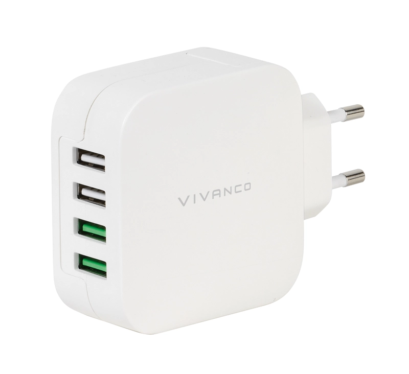 Vivanco Hurtig 4xUSB Hjemmeoplader 4.8A 2.4A/1A hvid - 2837564
