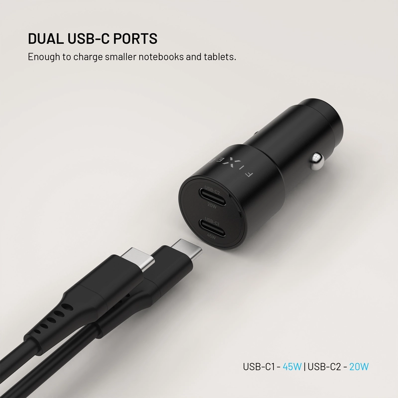 FIXED Superhurtig 65W 2x USB-C-biloplader Sort - 8018550