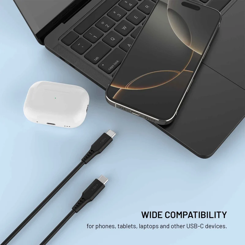 FIXED LIQUID silikone kabel 60W USB-C/C 0.3m Sort - 8019018