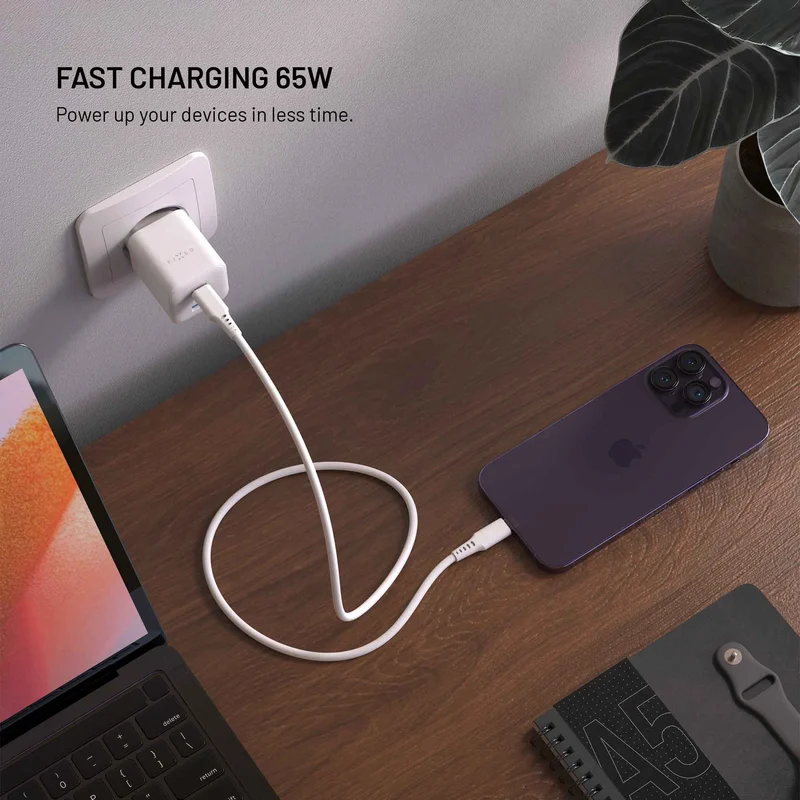 FIXED Superhurtig mini-oplader 65 W 2xUSB-C PD + USB-A hvid - 8019061
