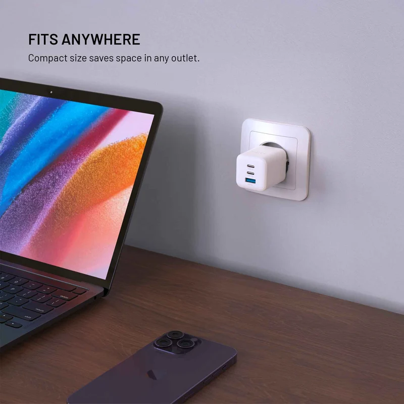 FIXED Superhurtig mini-oplader 65 W 2xUSB-C PD + USB-A hvid - 8019061