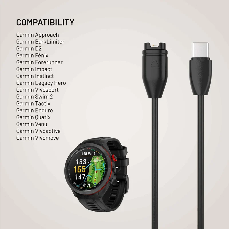 FIXED USB-C Ladekabel til Garmin Smartwatch 2M Sort - 8019086
