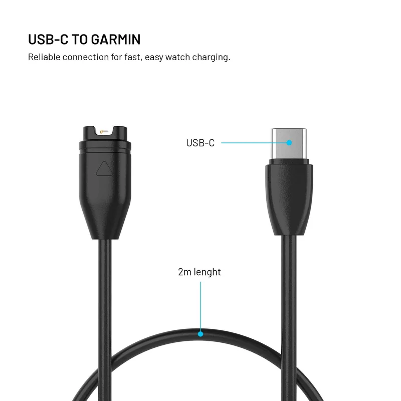 FIXED USB-C Ladekabel til Garmin Smartwatch 2M Sort - 8019086