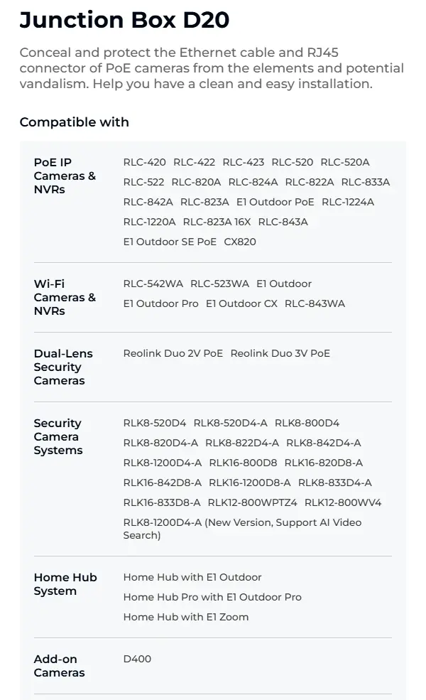 Reolink D20 samledåse hvid - 8977576