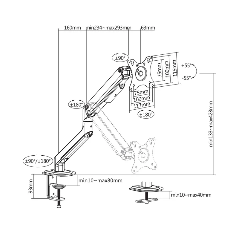 White Shark NEFERITES I Monitorholder VESA 100/32