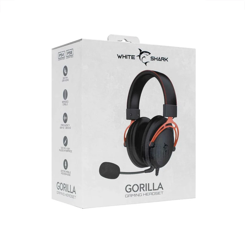 White Shark GORILLA Over-Ear Gaming Headset Sort/Rød - 9450240
