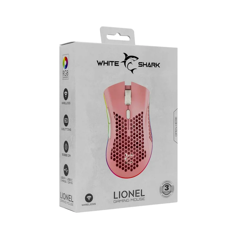 White Shark LIONEL Trådløse Gaming Mus 6D 10.000dpi Pink - 9450282