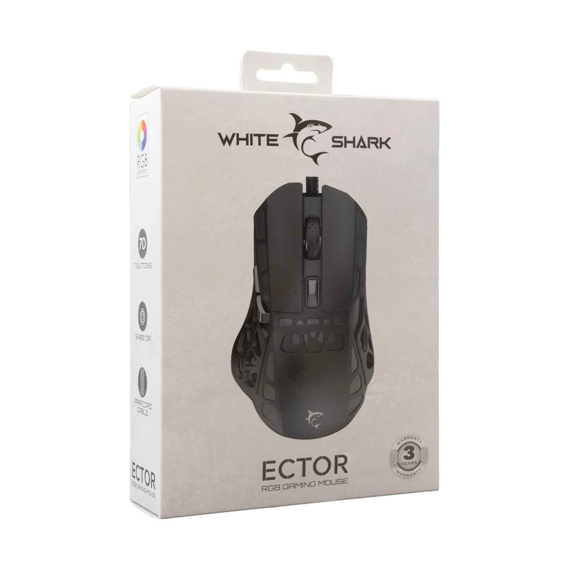 White Shark ECTOR Gaming Mus Kablet 7D 12.400dpi Sort - 9450440