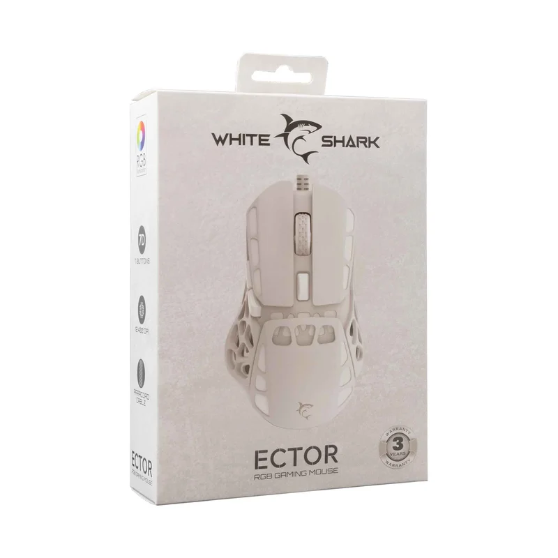 White Shark ECTOR Gaming Mus Kablet 7D 12.400dpi Hvid - 9450441