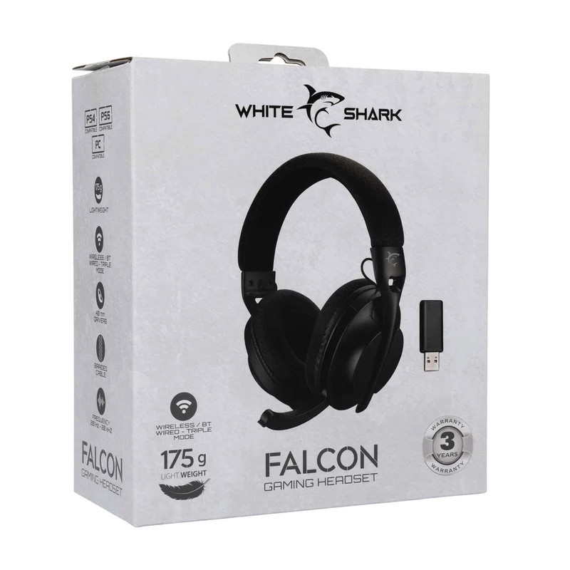White Shark FALCON On-Ear Gaming Headset Sort - 9450505
