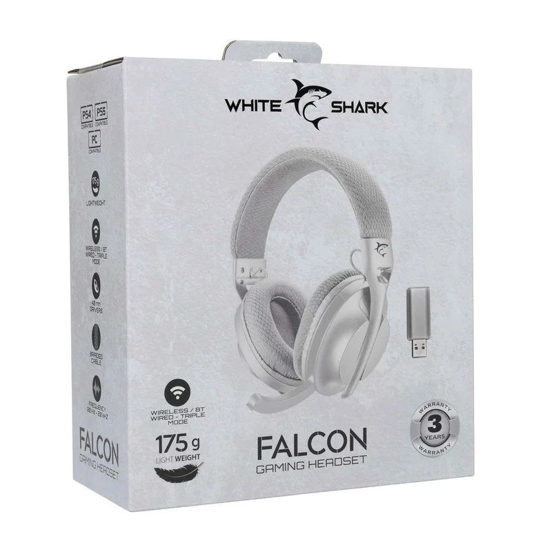 White Shark FALCON On-Ear Gaming Headset Hvid/Grå - 9450506