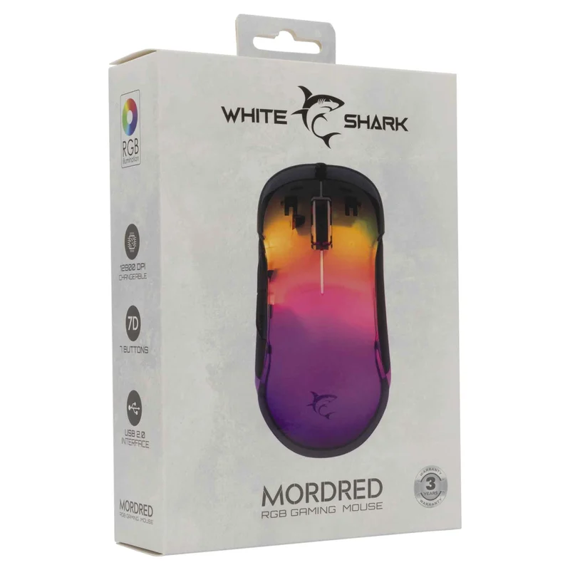White Shark MORDRED Gaming Mus Kablet 7D 12.800dpi Sort - 9450550