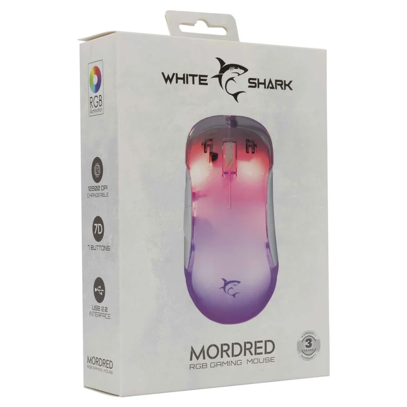 White Shark MORDRED Gaming Mus Kablet 7D 12.800dpi Hvid - 9450551
