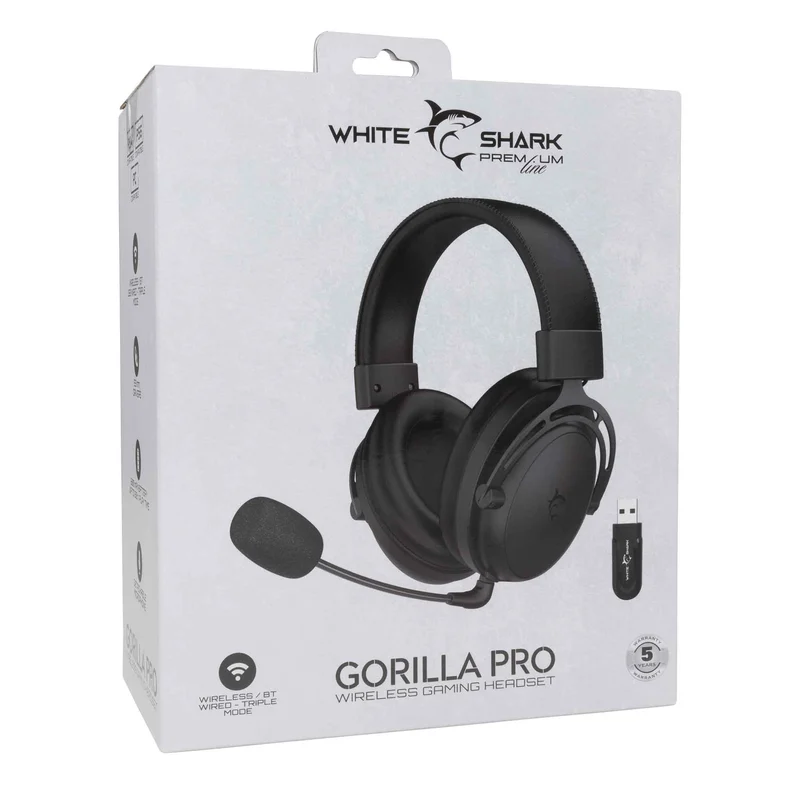 White Shark Premium GORILLA PRO Trådløs Over-Ear Gaming Headset Sort - 9450658