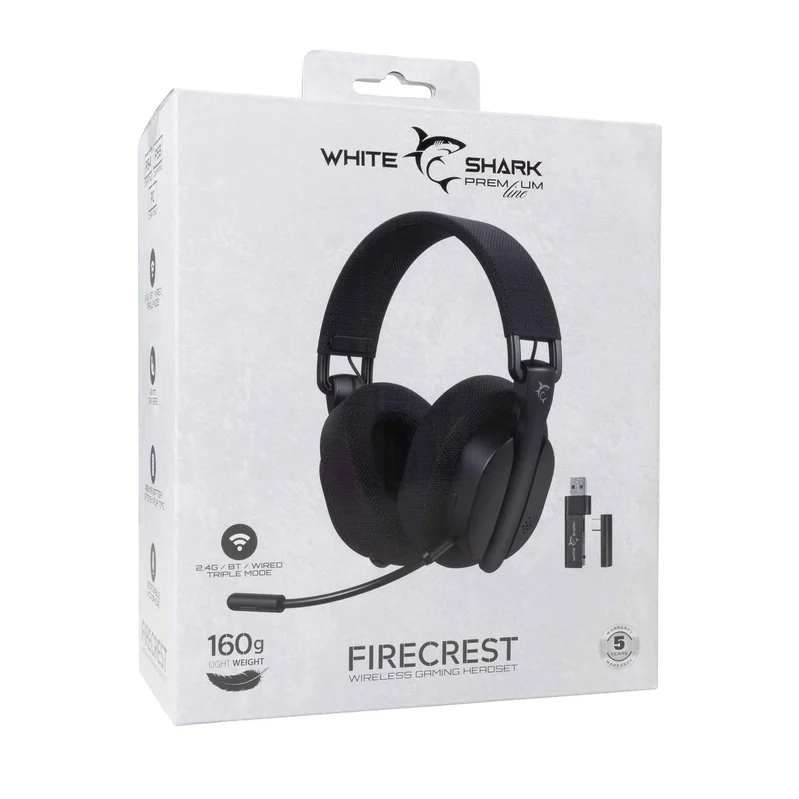 White Shark Premium FIRECREST Trådløs Over-Ear Gaming Headset Sort - 9450674