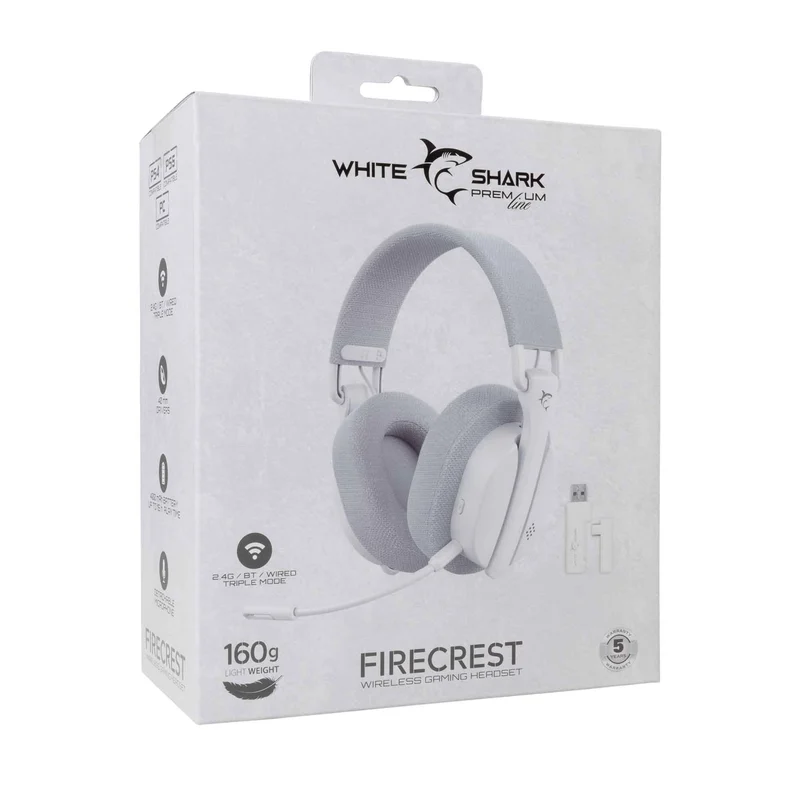 White Shark Premium FIRECREST Trådløs Over-Ear Gaming Headset  Hvid/Grå - 9450675
