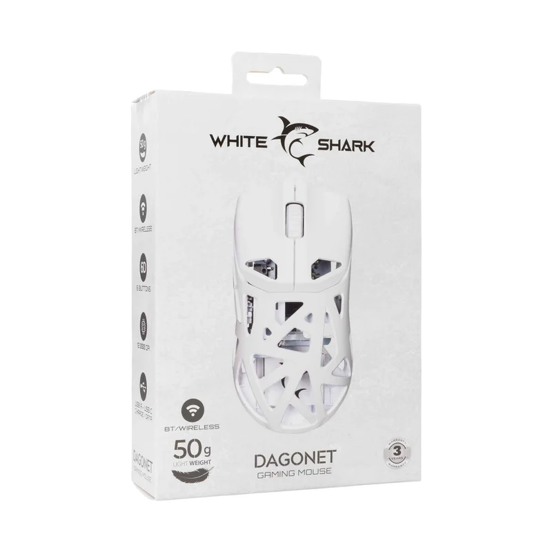 White Shark DAGONET Trådløse Gaming Mus 6D 24.000dpi Hvid - 9450736
