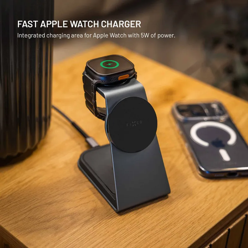 FIXED 3in1 Mag ALU 25W Qi2.2 Trådløs Apple Opladningsstation Grå - 8019269