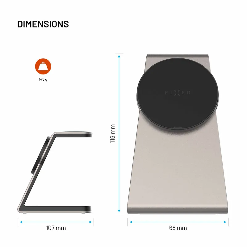 FIXED 3in1 Mag ALU 25W Qi2.2 Trådløs Apple Opladningsstation Grå - 8019269