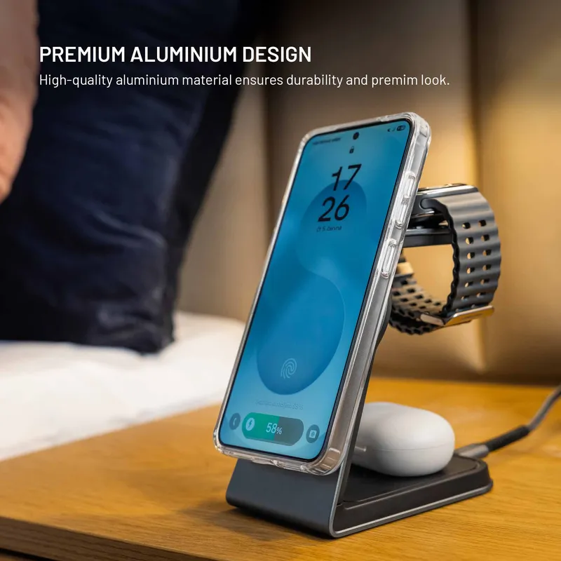 FIXED 3in1 Mag ALU 25W Qi2.2 Trådløs Samsung Opladningsstation Grå - 8019270