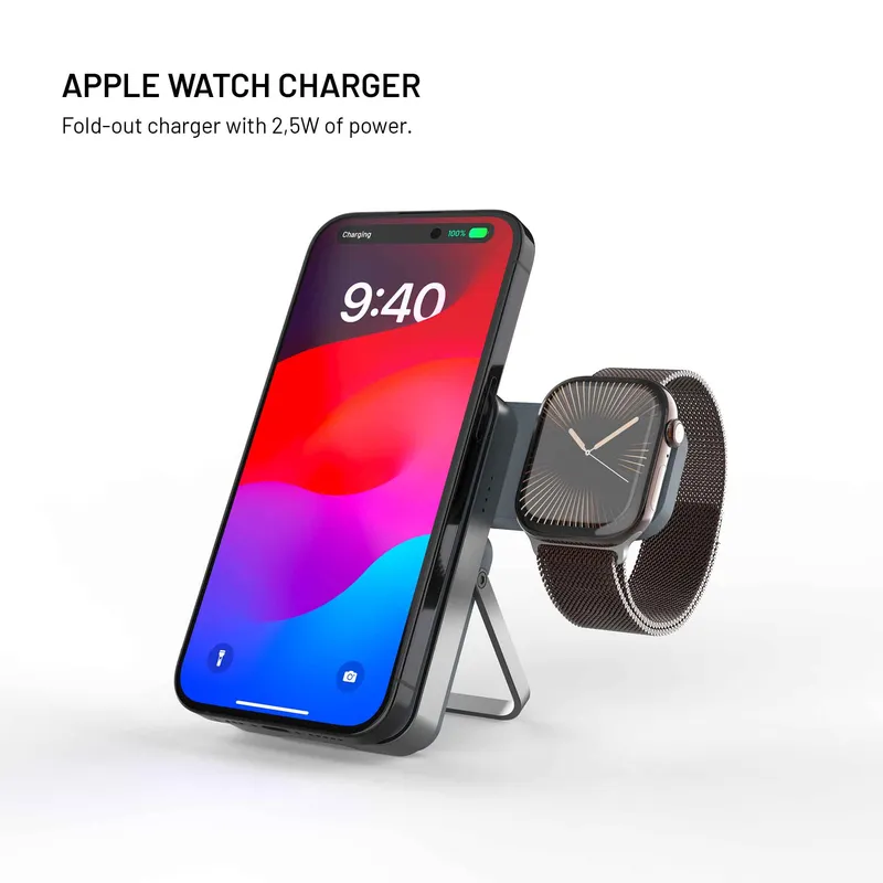 FIXED MagZen 5 Stand Qi2 20W Power Bank 5000mAh + Apple Watch oplader Grå - 8018895