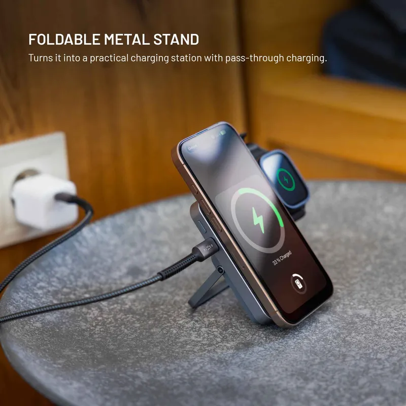 FIXED MagZen 5 Stand Qi2 20W Power Bank 5000mAh + Apple Watch oplader Grå - 8018895